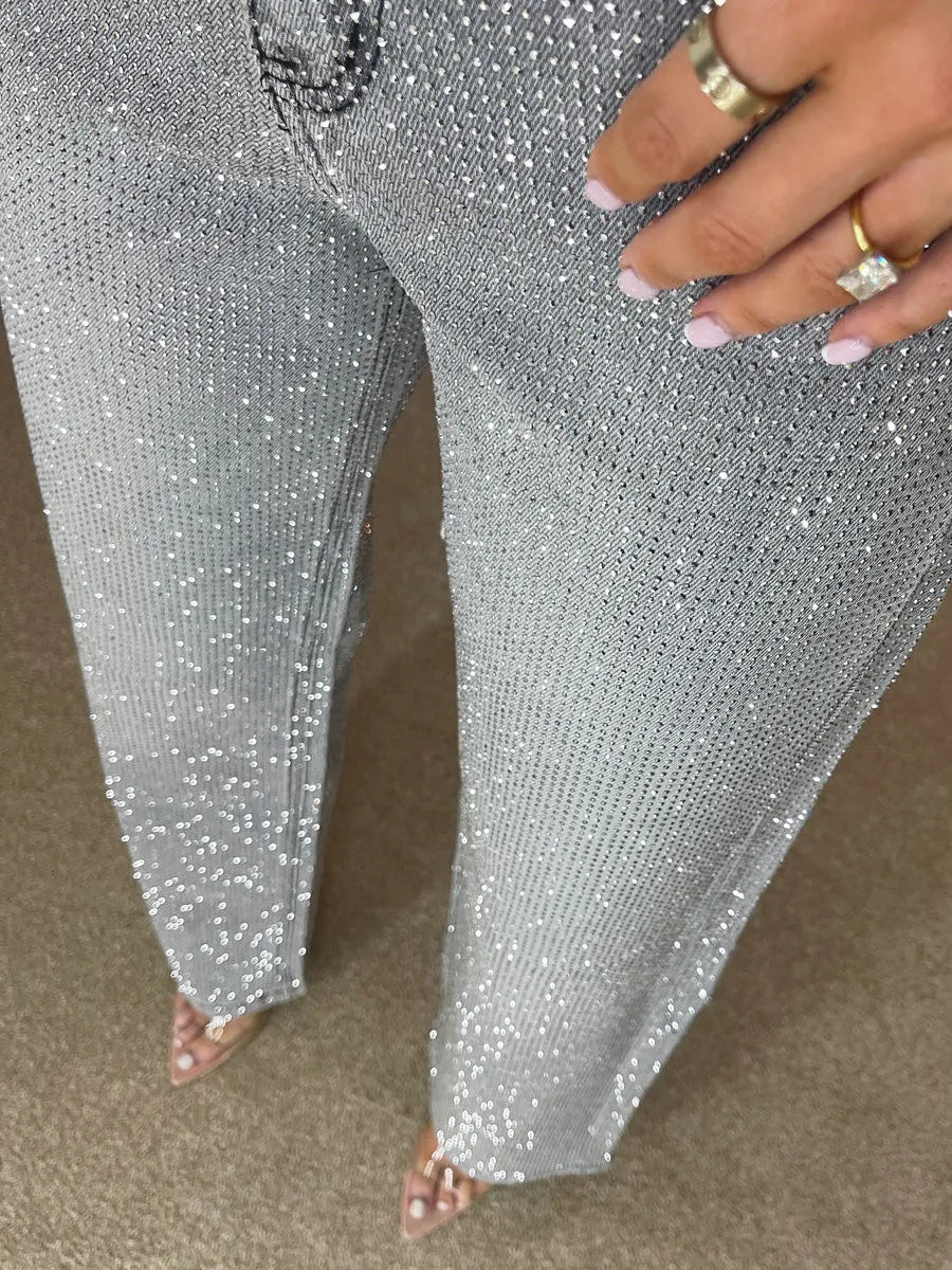 Jean Wide Leg Strass | Coupe Taille Haute Chic & Brillante - Ovia Paris